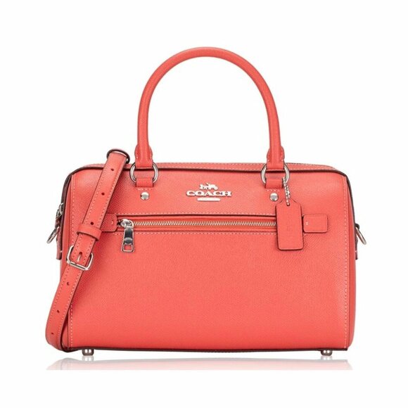 COACH Rowan Leather Satchel Rare Amazing Color Tangerine Silver Accents NWT - Picture 2 of 13